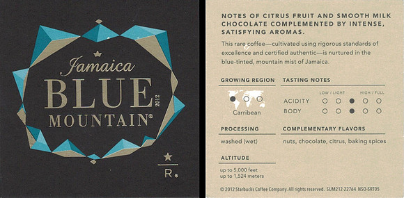 2012 JAMAICA BLUE MOUNTAIN