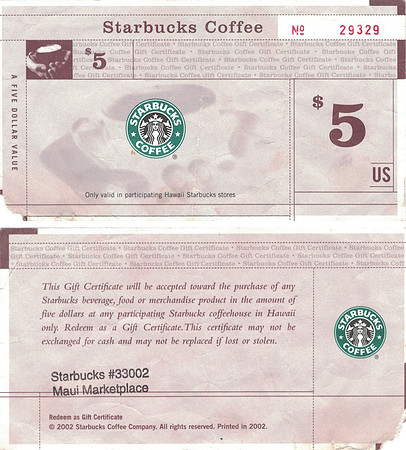 2002 $5 GIFT CERTIFICATE - HAWAII