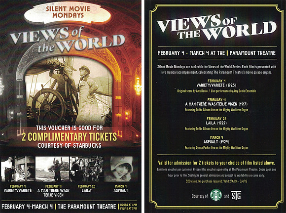2019 THE PARAMOUNT THEATRE - SILENT MOVIE MONDAYS - TICKET VOUCHER