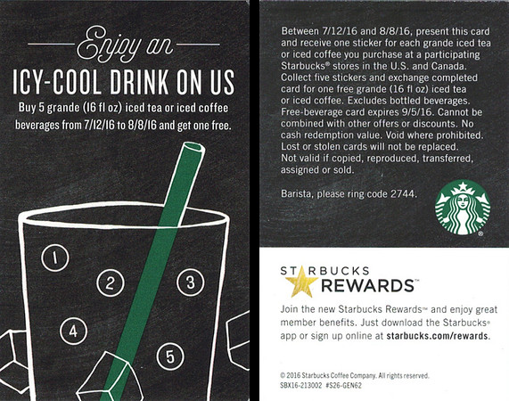 2016 ENJOY AN ICY COLD DRINK ON US - STICKER CARD