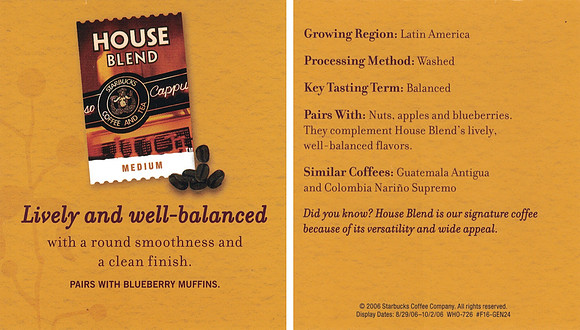 2006 TASTING NOTES CARD - HOUSE BLEND