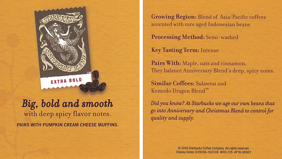 2006 TASTING NOTES CARD - ANNIVERSARY BLEND