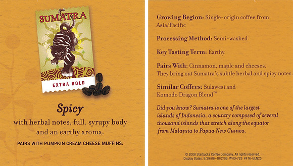 2006 TASTING NOTES CARD - SUMATRA