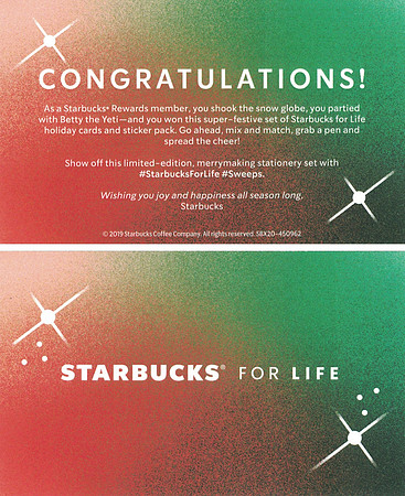 2019 STARBUCKS FOR LIFE - STATIONARY SET - CONGRATULATIONS CARD