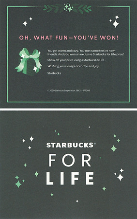 2020 STARBUCKS FOR LIFE - CONGRATULATIONS CARD